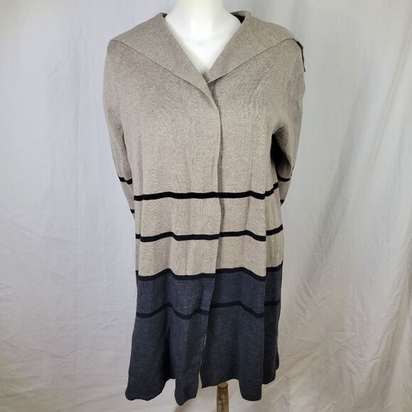 Apt.‎ 9 Oatmeal and Gray Color Block Long Sleeve Open Front Cardigan - Picture 2 of 8